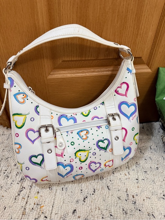 XOXO Handbags - XOXO White Shoulder Bag with Colorful Heart Print